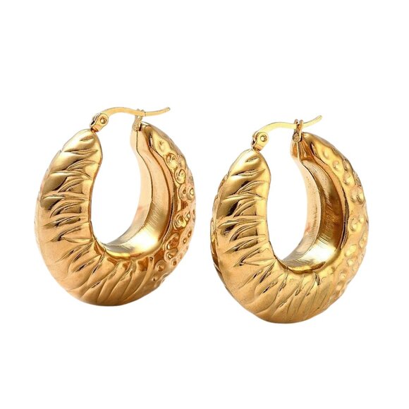 1 1/2 Inch 40mm Hoop Gold Tone Pierced Post Earrings - Picture 3 of 5